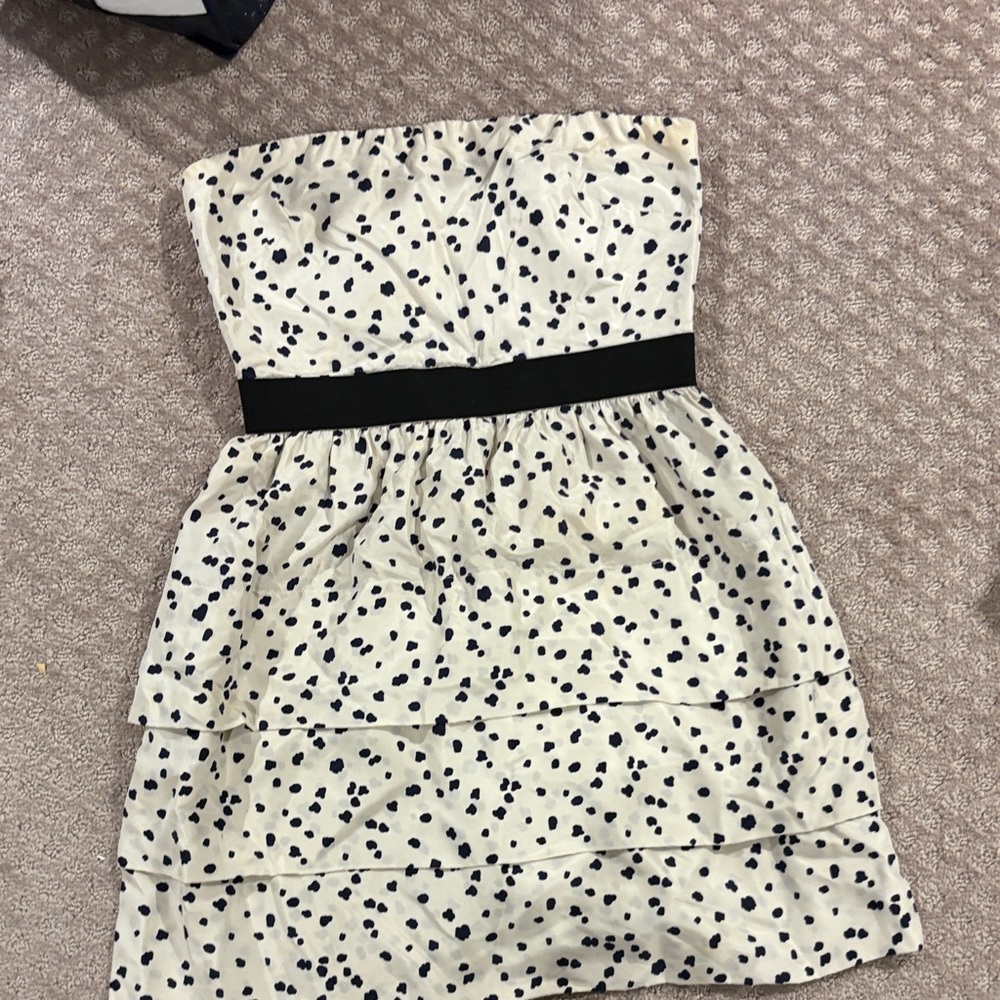 Theory Cream and Black Strapless Dress